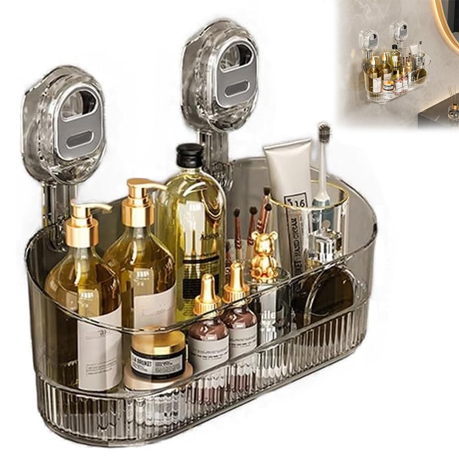 No-Drill Bathroom Suction Storage Box Corrugated Suction Cup Storage Holder Powerful Suction Storage Box Suction Cup Shower Caddy