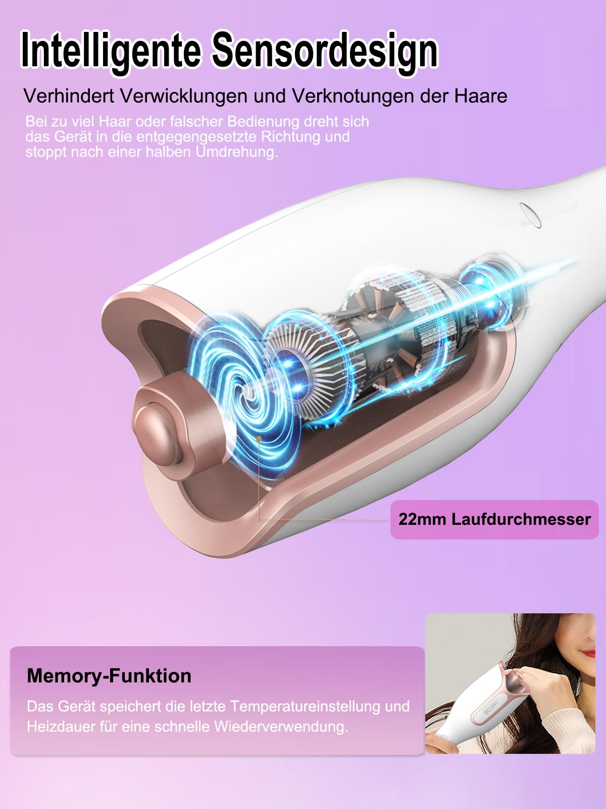 Lockenstab Automatisch, mit 3 Heizzeit-Einstellungen und 4 Temperaturstufen, ein Professioneller Lockenstab in Salonqualität, der für Alle Haartypen Geeignet Ist
