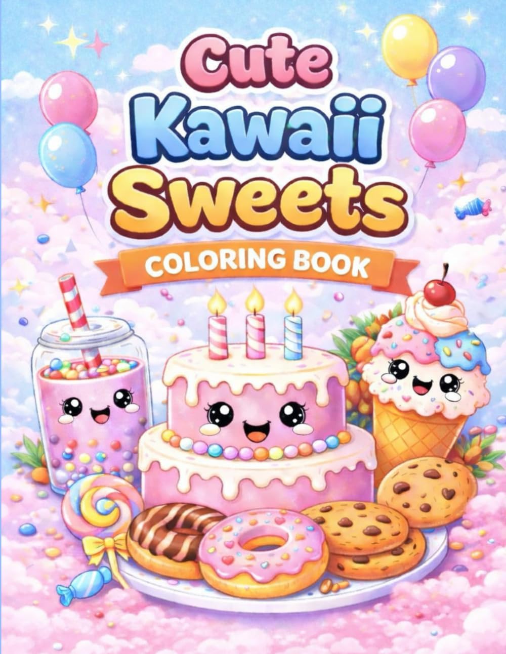 Cute Kawaii Sweets Coloring Book: Adorable Sweet Treats to Color - Big & Easy Designs for Kids Ages 3-8 (Cute Kawaii Food Coloring Series)