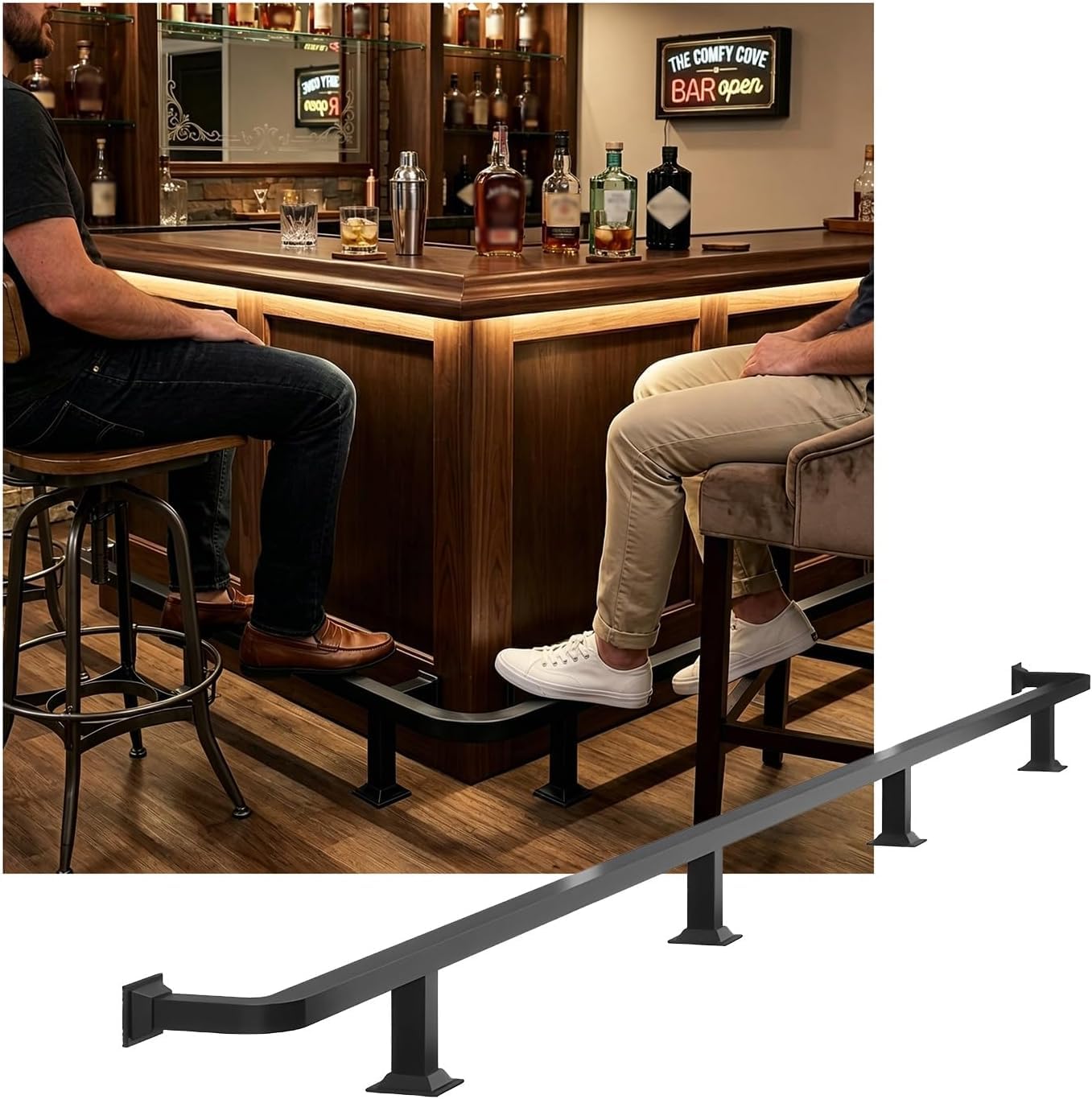 Hgouhk Black Bar Foot Rail Kit Water-Resistant Bar Foot Rail Kit，For Indoor Stainless Steel Bars Feet Rails For Kitchen Cafe Library Counter(Schwarz,2.5M/8.20Ft)