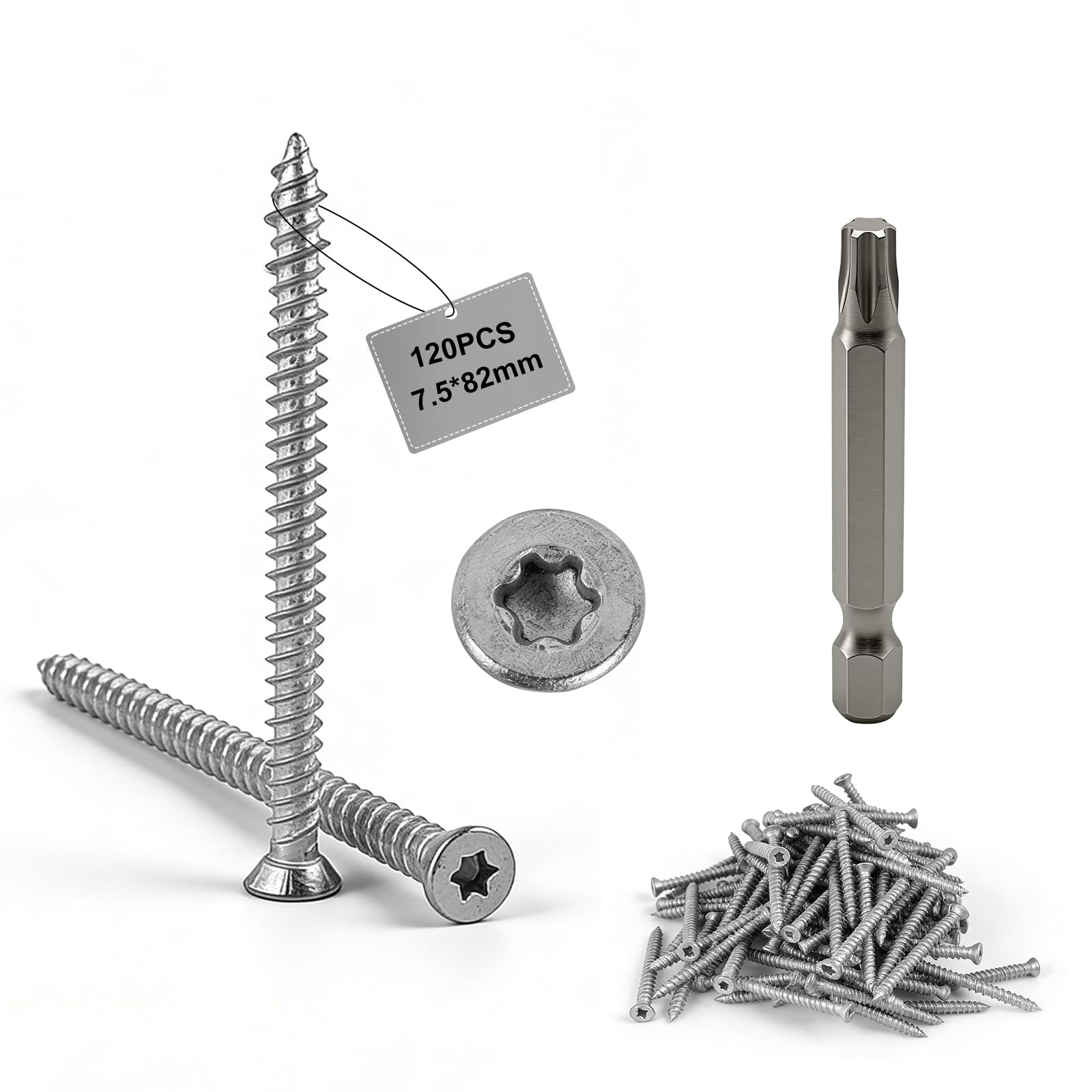 120 PCS Tornillos para Hormigón 7.5 mm x 82 mm con Punta Torx 30, Tornillos para Marcos de Ventanas, Tornillos Roscachapas Cabeza Avellanada para Hormigón, Puertas y Ventanas, Paredes