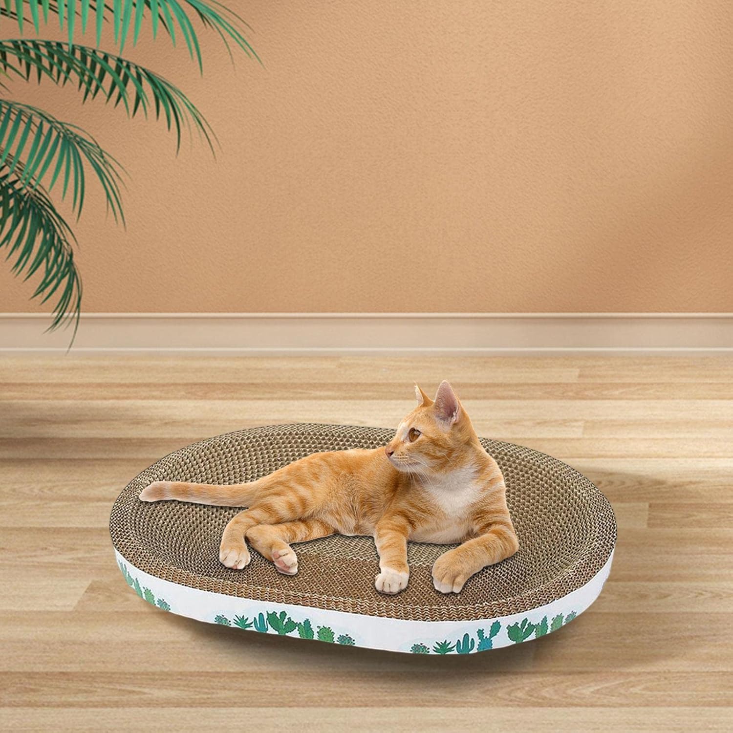 review Cats Scratcher Cardboard Cat Scratcher Bed Corrugated Scratch Pad Cardboard Cat Bed for Sleeping, Oval Plant 43cm
