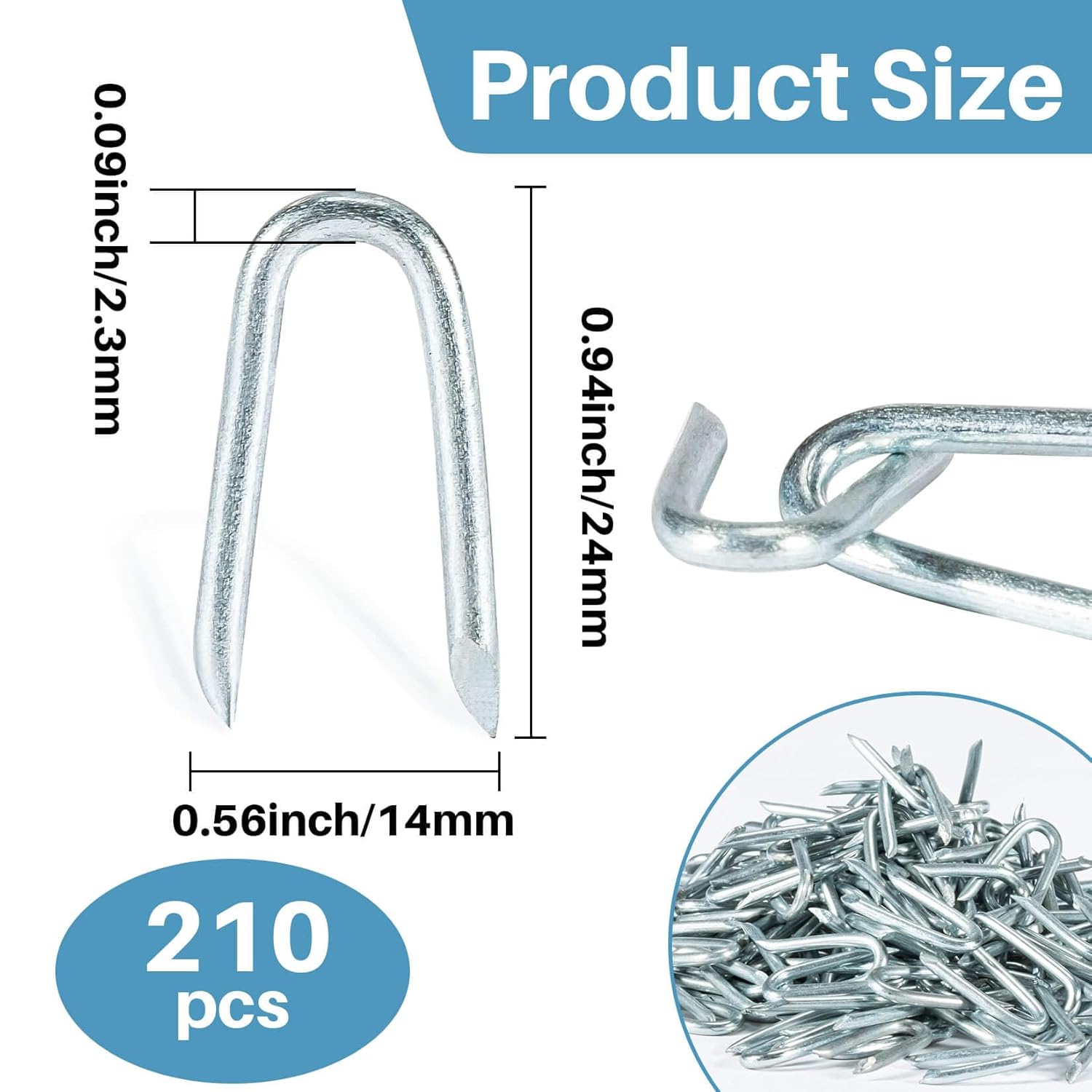 Sukh 210 PCS U Shaped Nails - Galvanized U-Shaped Staples Steel Wire Fencing Staples Heavy Duty Staples U-Shape Fence Nails for Fixing Fencing Barbed Wire Fence Wire Mesh and Woven Fence