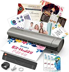 Plastificadora e Laminadora SL999 9 em 1 A3 Profissional 127V, Prateado, Com Corte, Cantos Arredondados, Encadernação e Modo Frio/Quente, Emplastificadora com Antiatolamento e Desligamento Automático