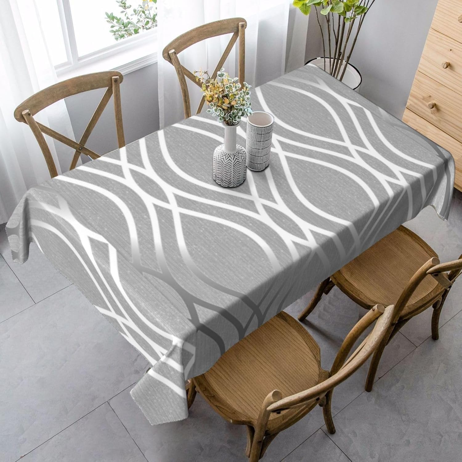 Tischdecke Outdoor Geometrische Linien Tischdecken Abwaschbar 3D Grau Tischtuch Wasserdicht Wetterfest für Party Biertisch, 140x300 cm ZB60