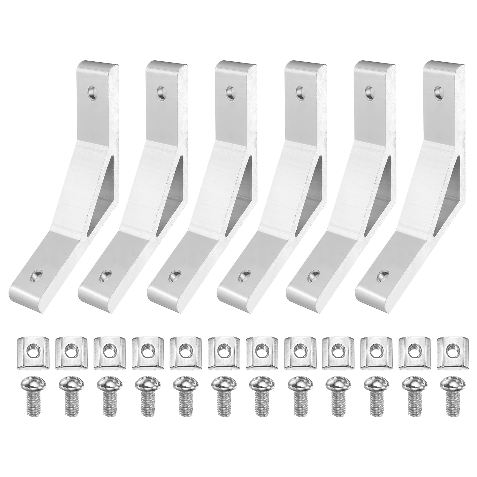sourcing map 6Set 135 Degree Angle Corner Brackets, 3030 Series Aluminum Extrusion Profile Accessories, Corner Brace Joint Connectors with Mounting Screws and Nuts, Silver, 60mm x 60mm x 22mm