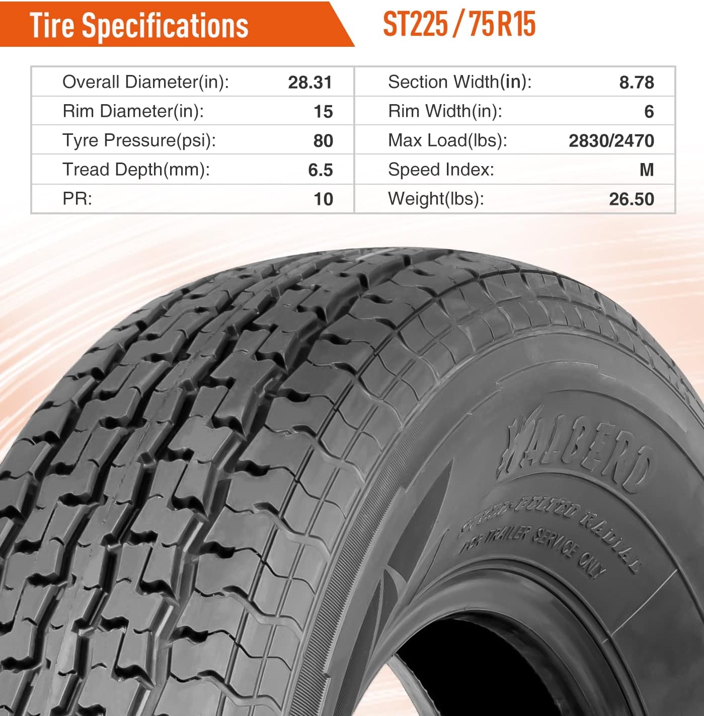HALBERD Set 4 Premium Trailer Tires ST225/75R15 10PR Load Range E Heavy Duty 225 75 15 Radial Trailer Tires Improve Traction in all-road conditions