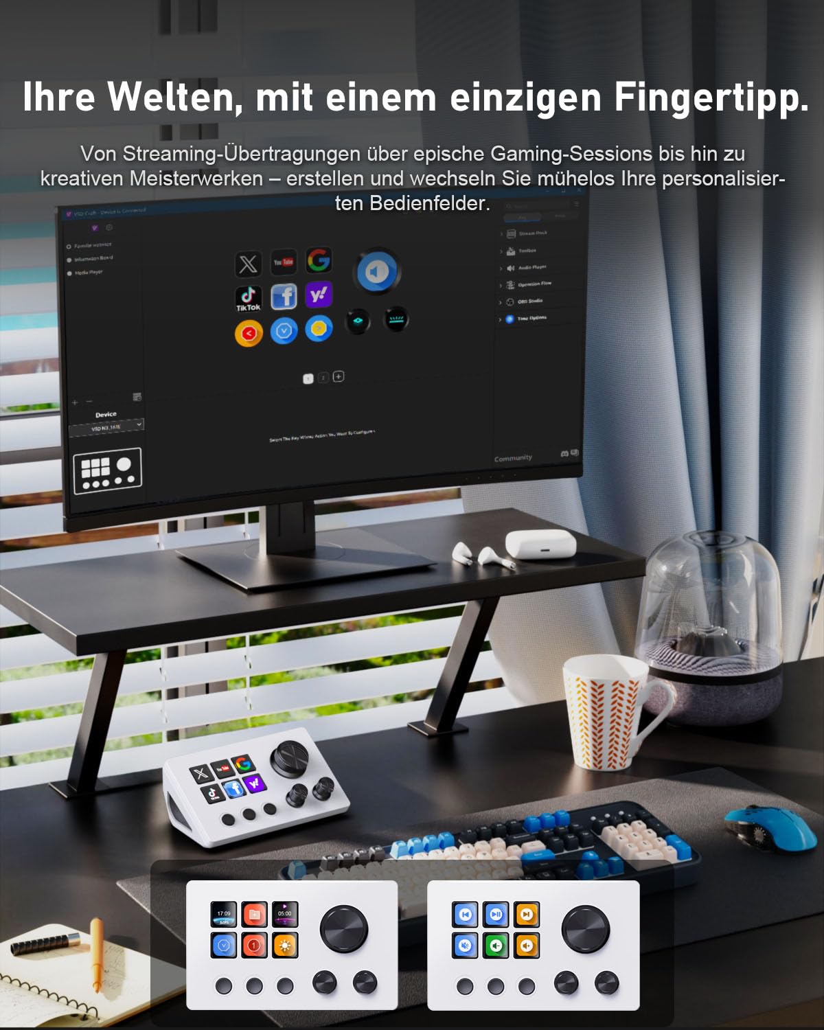 Basicolor N3 Stream Controller Deck con 6 tasti macro LCD, 3 pulsanti e 3 manopole - Tastiera programmabile per streaming (YouTube, OBS, Twitch), Creazione, Produttività (Office) e Gaming (Mac/PC)