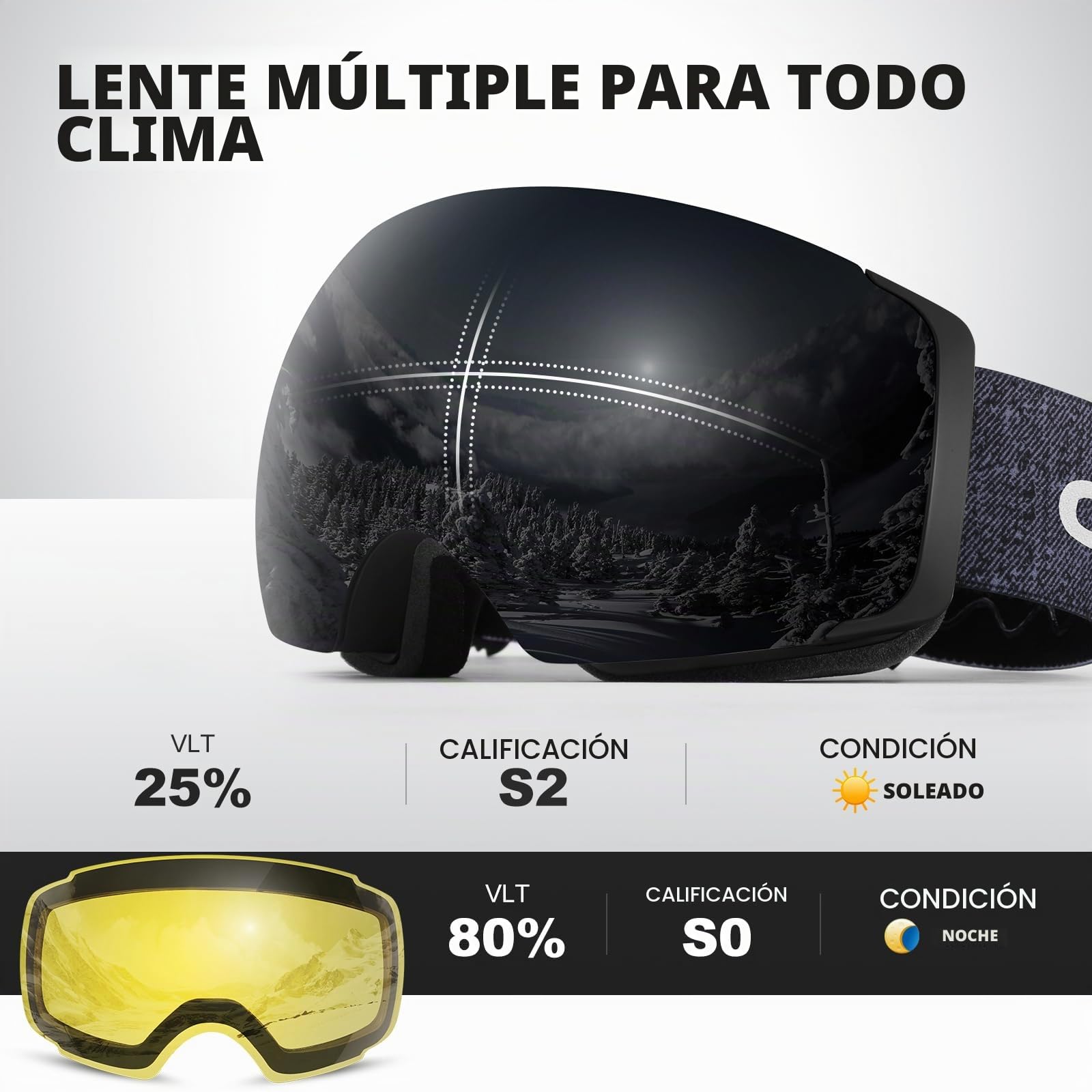 Odoland Gafas de Esquí Esféricas Grandes Sin Marco con Lentes Magnéticas Intercambiables, Máscara de Esquí para Adultos y Jóvenes, BB