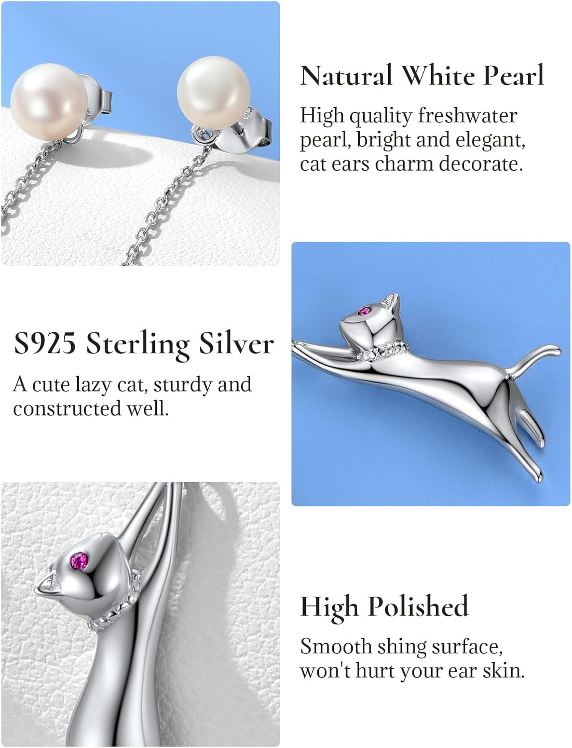 SILVERCUTE 925 Sterling Silver Earrings for Women,Silver Cat/Dinosaur/Devil Horn/Leaf/Snake/Skeleton Various Stud Earrings or Ear Cuffs