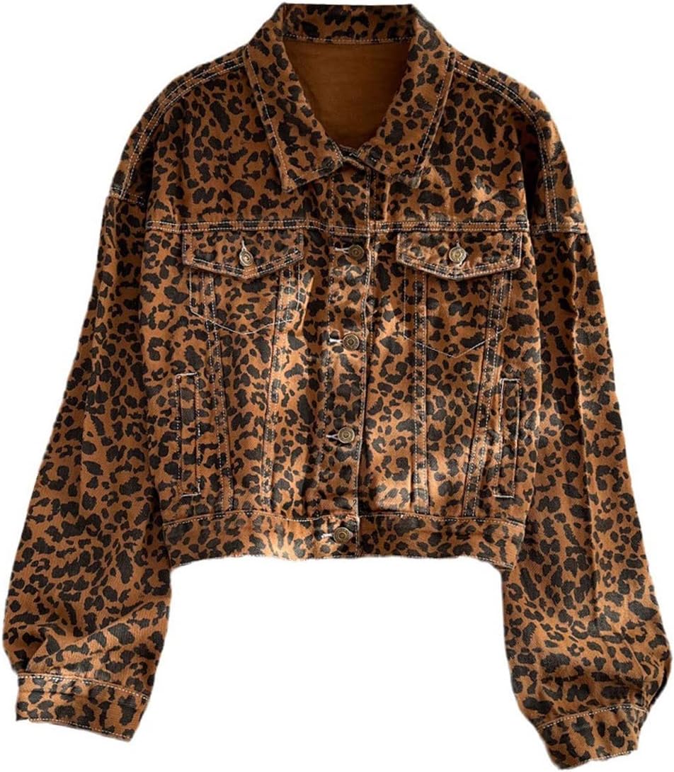 Long Sleeve Tops for Women Vintage Leopard Jacket Women Short Coats Long Sleeve