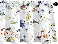 Vista 8 de VOGOL Cenefas con patrón de pájaros para ventanas de cocina, cenefa texturizada de lino con estampado floral y pájaros para ventanas pequeñas