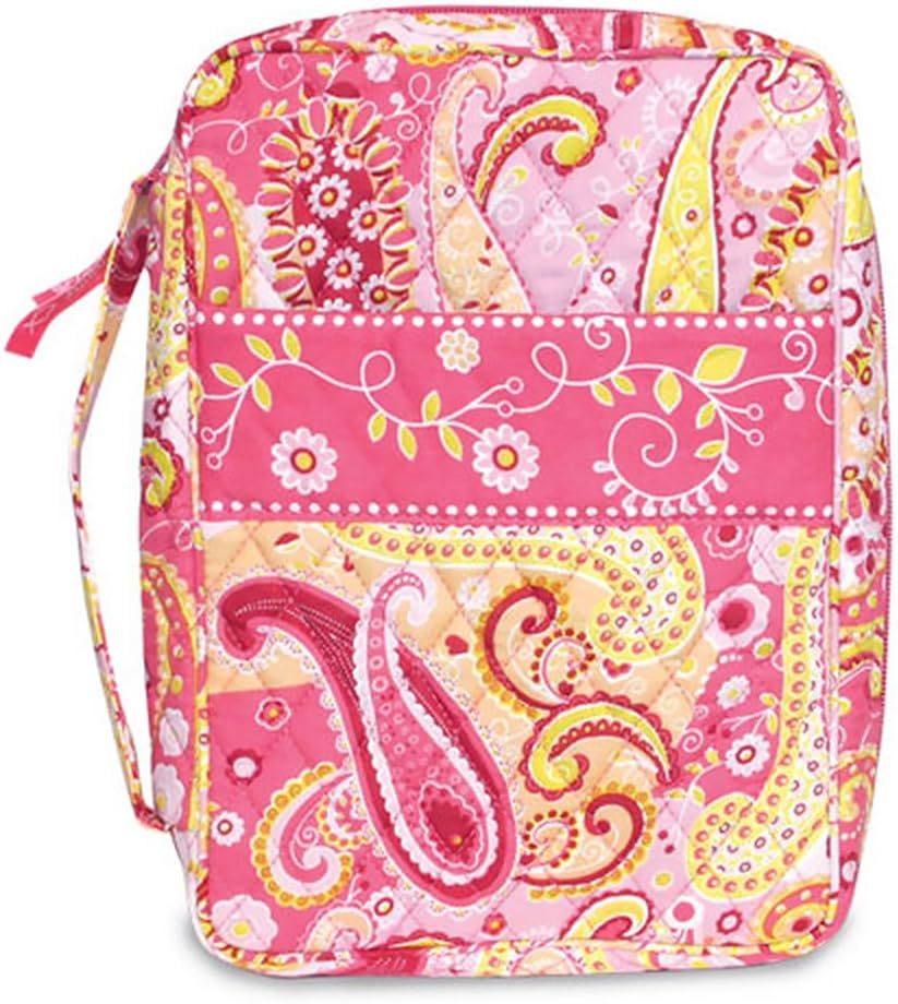 Quilted Fabric Bible Cover Case Bag (Medium, Pink Paisley)