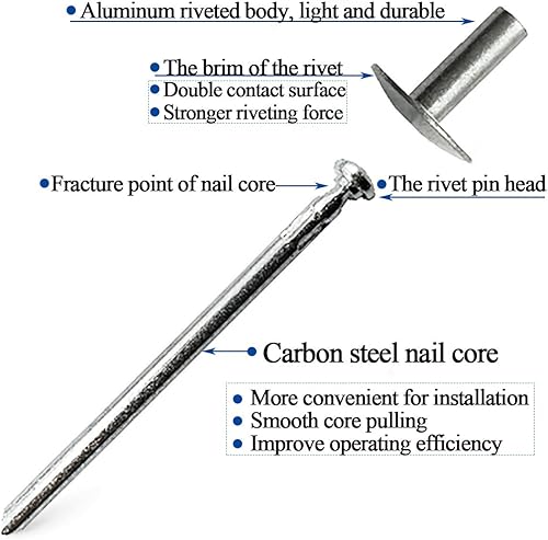 Miniatura 5 de ALLOYPRO 60 remaches ciegos de brida grande, aluminio, diámetro de brida de 58 pulgadas (0.630in), kit surtido de remaches pop de Bolt Dropper, 316