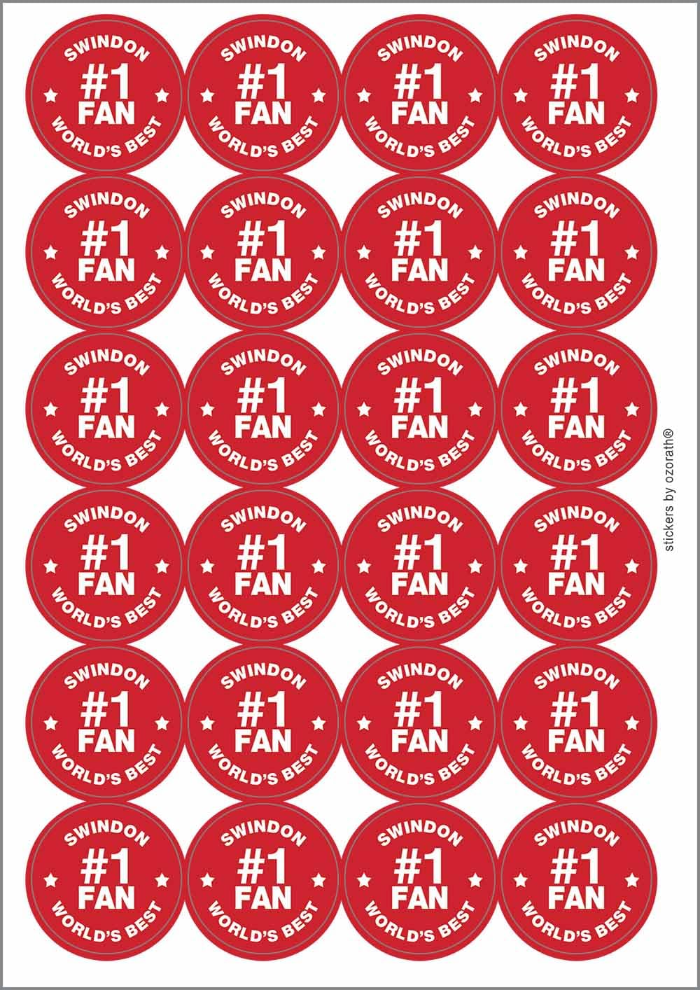 Swindon #1 Fan Circular Matt Paper Stickers A4 Sheet of 24 (Each Sticker is 45mm Diameter)