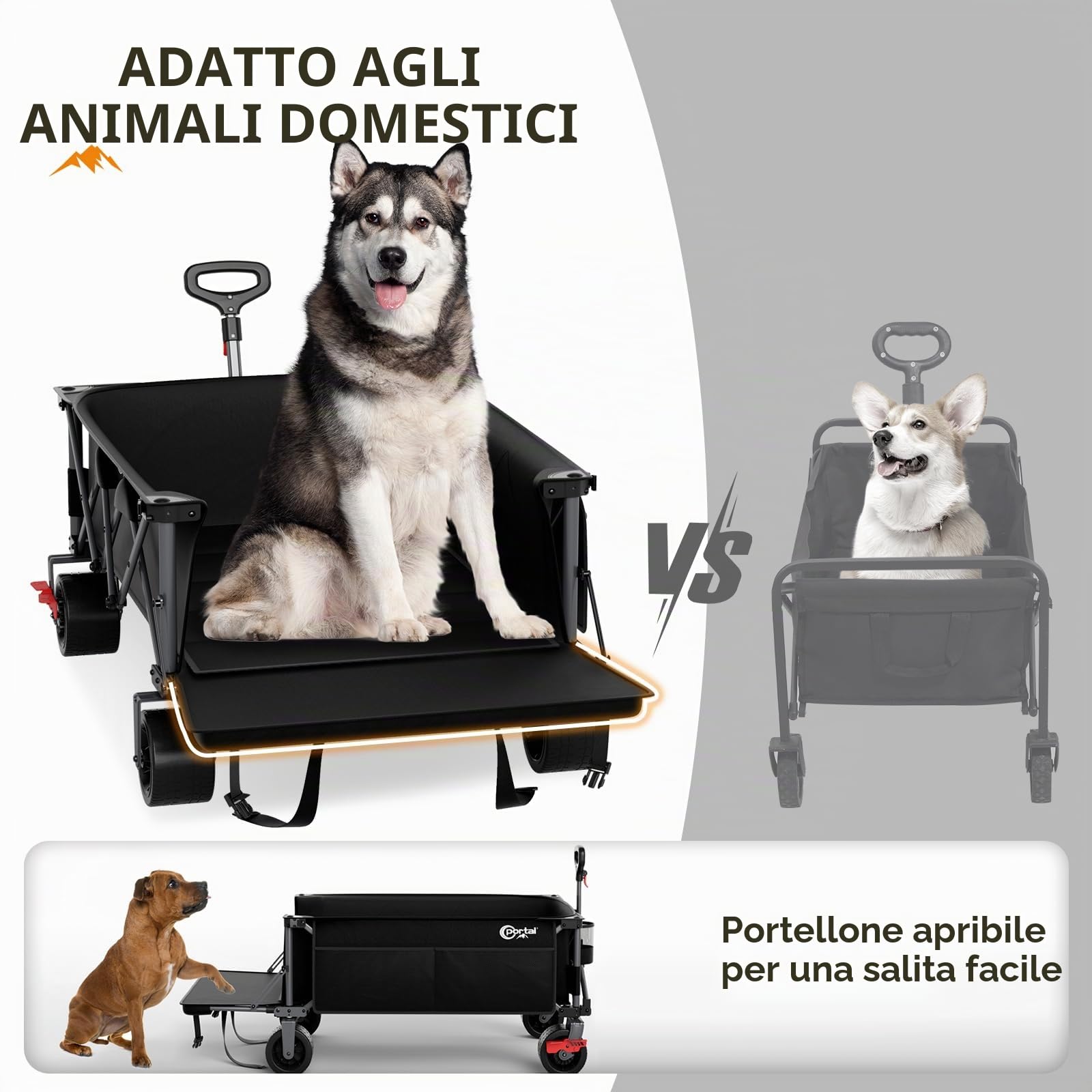 Portal Carrello pieghevole da festival XXL con freni, resistente, 600 l, carro da spiaggia, carrello da giardino pieghevole per picnic, capacità 180 kg