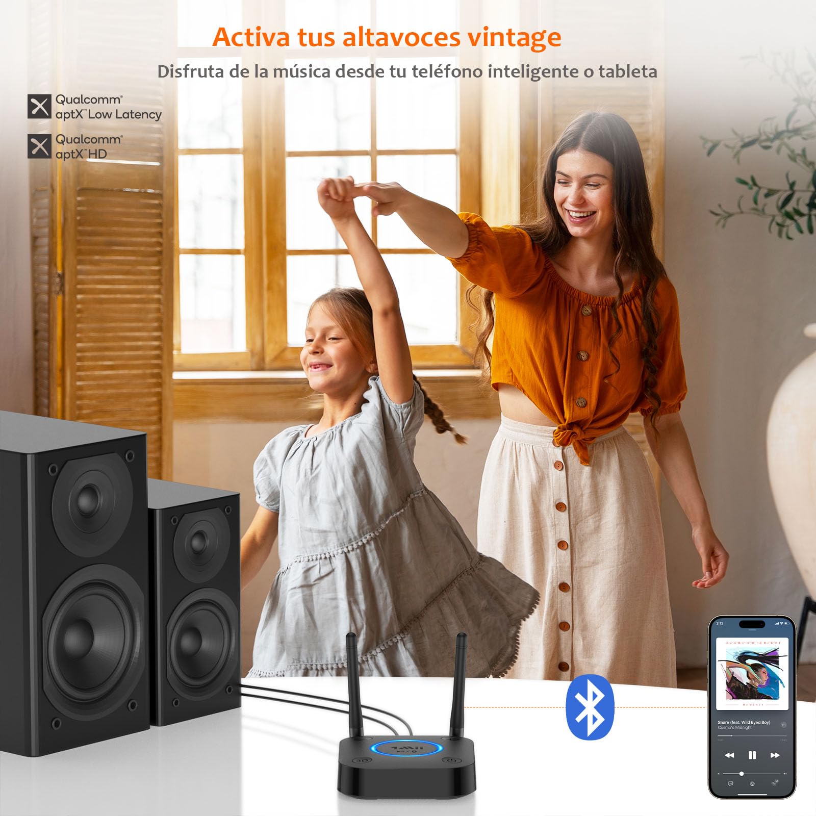 1Mii Receptor Bluetooth 5.3 HiFi, Adaptador Audio Bluetooth Control Volumen, Salida Óptica AUX 3.5mm, Coaxial, 3D Surround con aptX LL de Baja Latencia para Altavoces, Estéreo Hogar, Largo Alcance