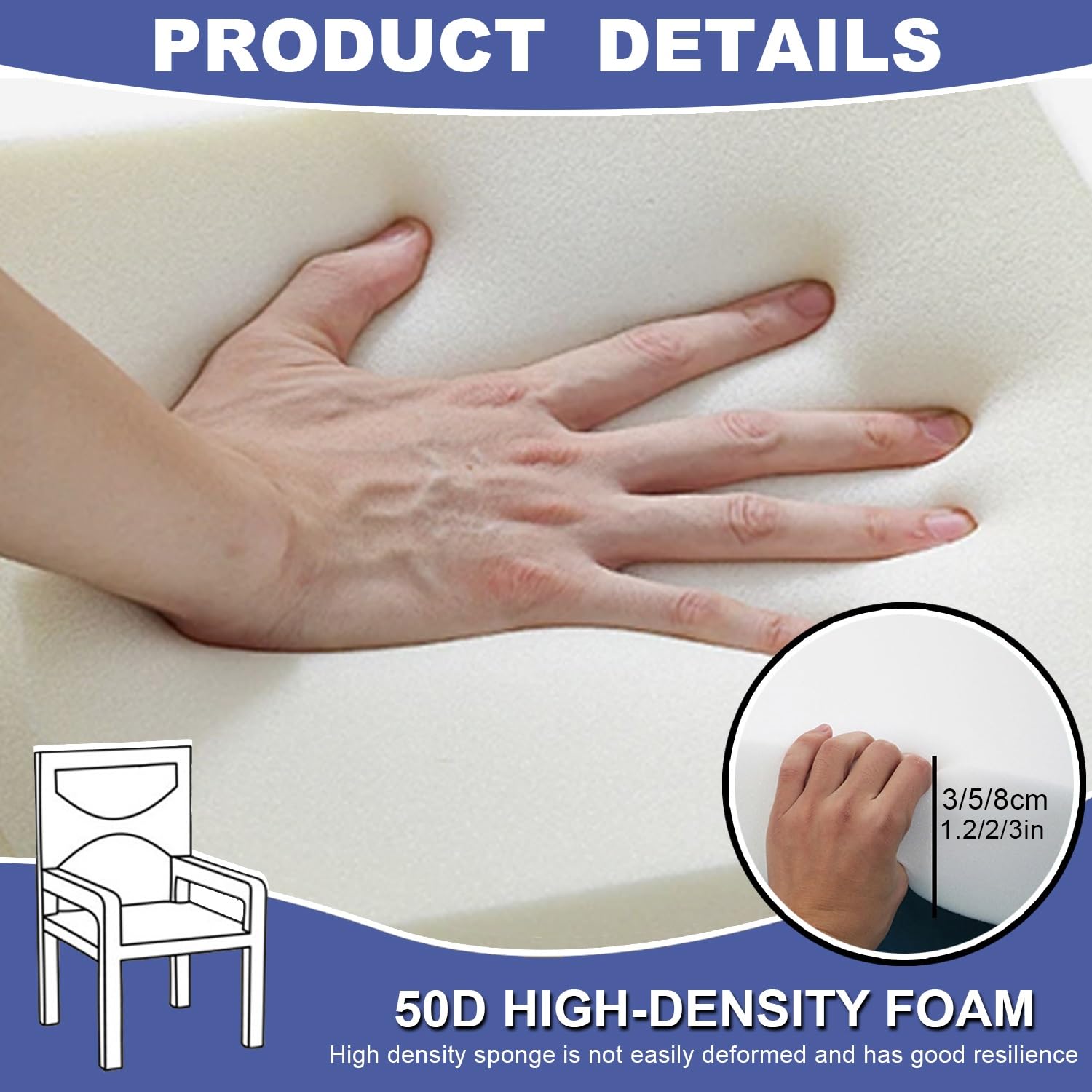 uyeoco Cuscino Della Sedia da Pranzo/Cucina/Giardino/Esterno, Quadrato, 40x40/45x45/50x50, Cuscino Da Divano, Impermeabile Cuscino Per Seduta, Copertura Rimovibile(Beige,50x50x8cm)