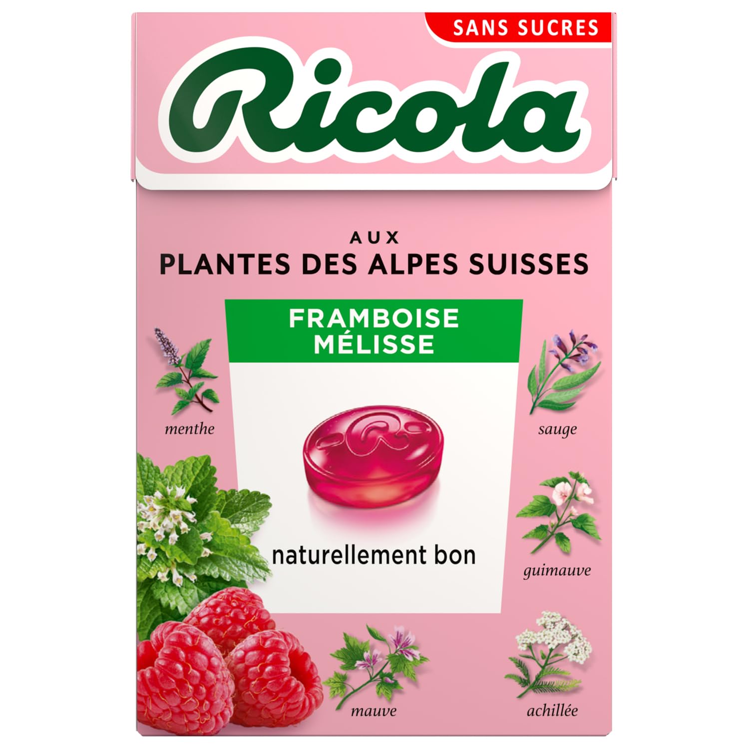 Ricola - 20 paquetes de 50 g - Caramelos con plantas suizas - Frambuesa Melissa - Refrescante - Sin azúcar -