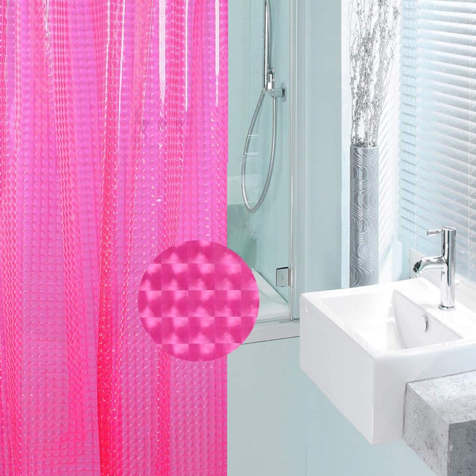 Duschvorhang Polyester 183x183 Cm – Wasserdicht, Waschbar, Mit Ösen & Haken, Hot Pink