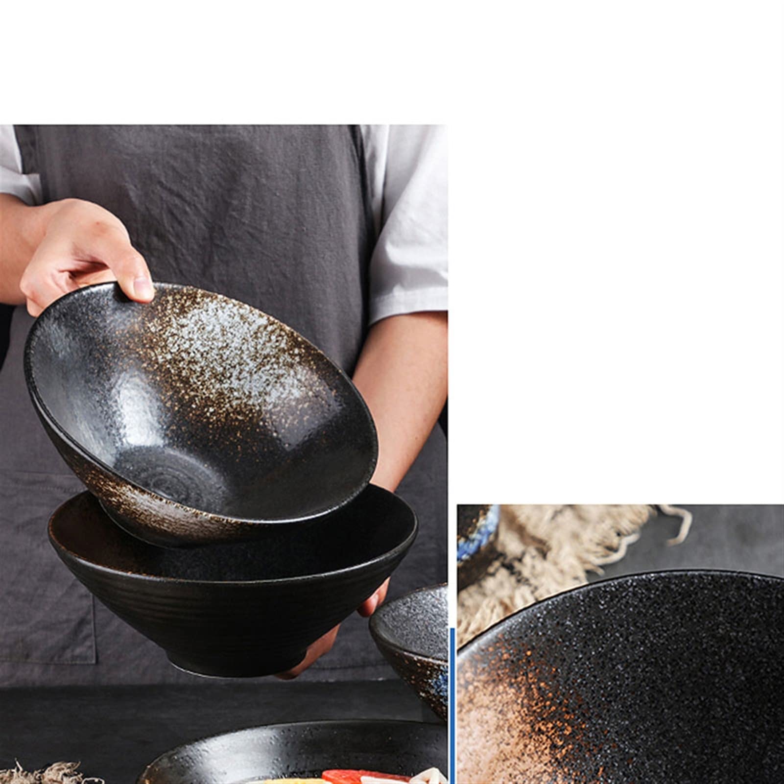 Kreatives großes Ramenschüssel-Set – Keramikhut & Horn Nudelschalen für Instant-Nudeln – einzigartiges Geschirr zum Essen (Farbe: 1) – perfekt für Zuhause und Restaurants