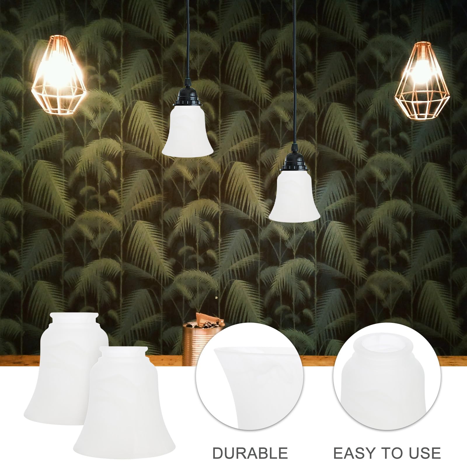 Pantalla de Lámpara de Vidrio Blanco E27 para Lámpara de Techo, Diseño Creativo y Estructura Resistente, Pack de 2 Piezas Adecuado para Hotel o Almacén