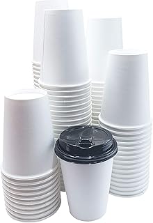 Neverwashadish Disposable Paper Coffee Hot Cups with Lids for Serving Hot Drinks at Kiosks, Shops, Cafes, and Concession Stands - 8 Oz - Pack of 1000