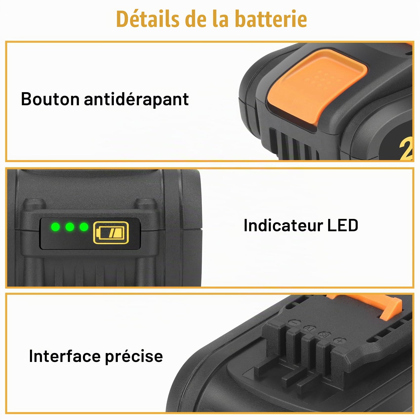 5.0Ah WA3553 Batterie de Remplacement pour Worx 20V Li-ION Batterie