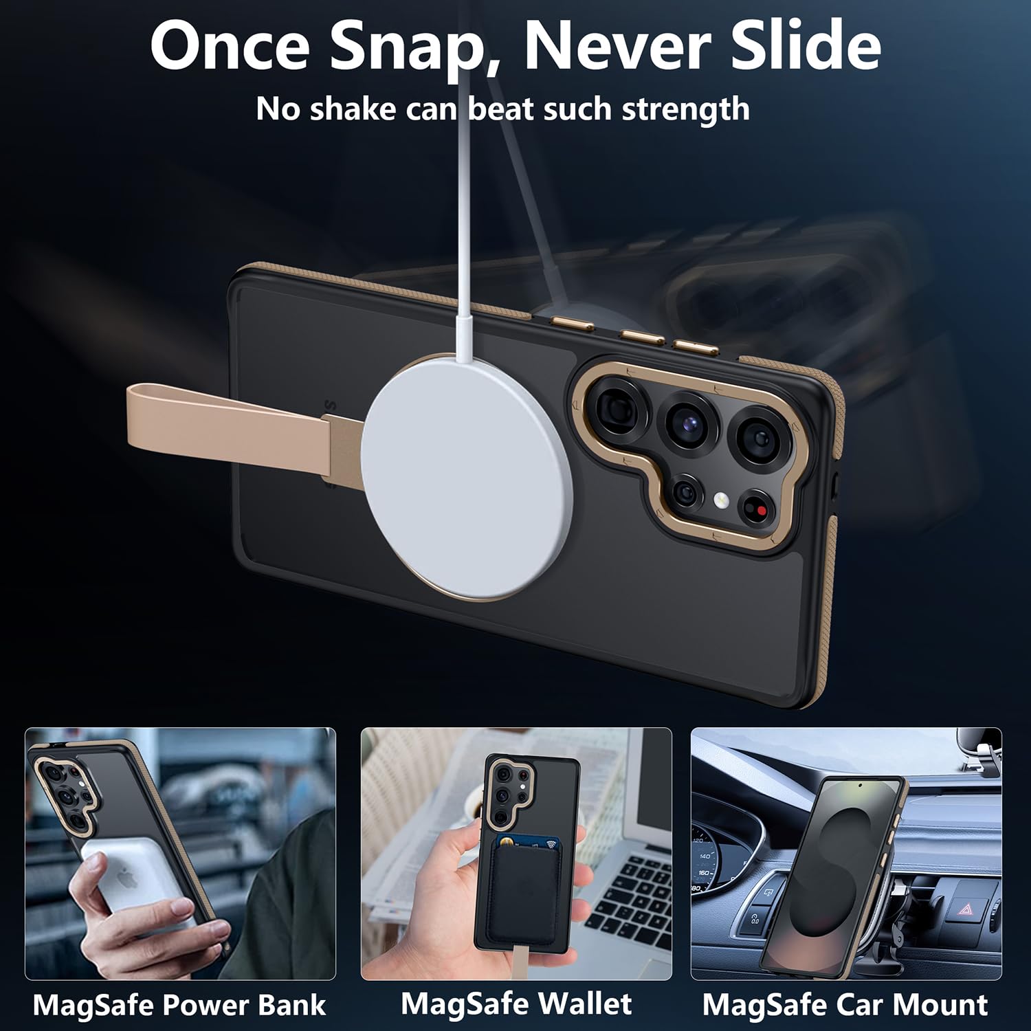 TIANNIUKE Funda para Samsung Galaxy S25 Ultra, soporte magnético giratorio de 360° con correa de silicona, apto para MagSafe Mil-Grade a prueba de golpes, translúcido mate, fundas para teléfono S25