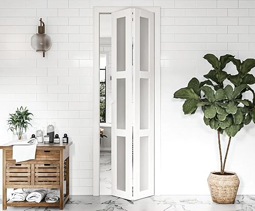 BARNER HOME Puerta plegable, para abertura de 24"×80", panel plegable de puerta de 3 hojas de vidrio templado esmerilado con kit de herrajes,