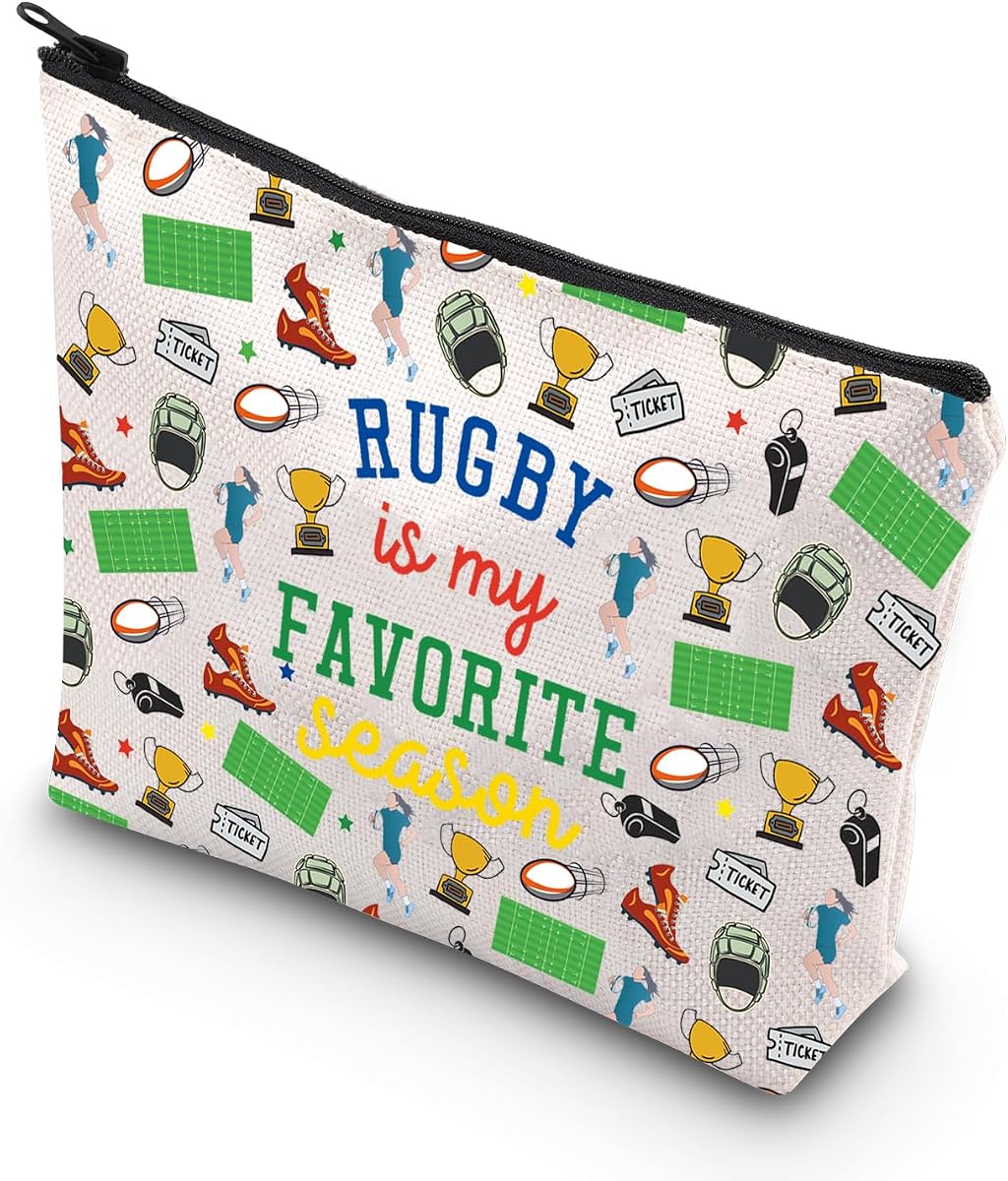 TSOTMO Rugby Gift Rugby Is My Favorite Season Makeup Bag Rugby Mom Gift Rugby Lover Gift for Women (Rugby Is bag)