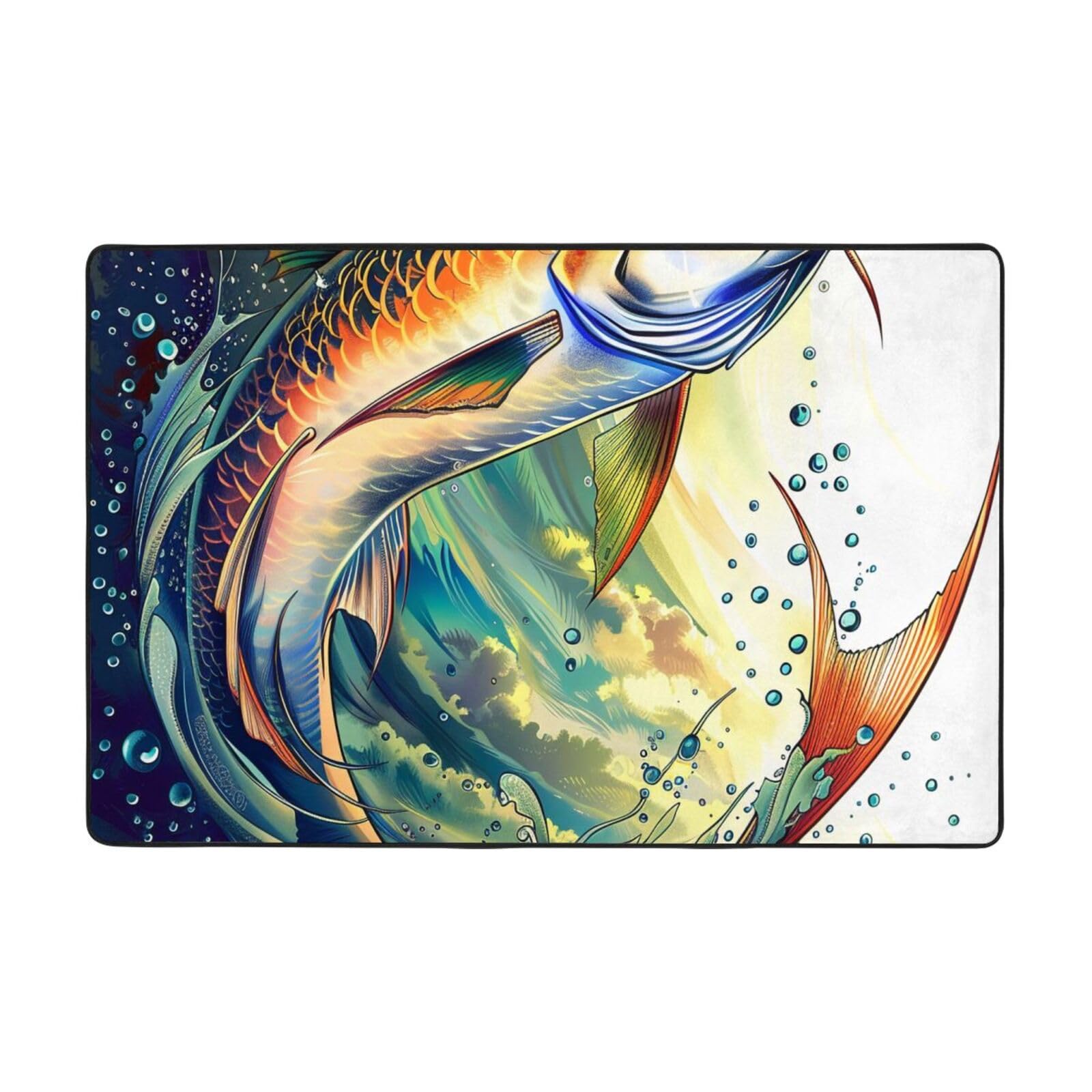 Tapis imprimé poisson antidérapant doux et facile à laver