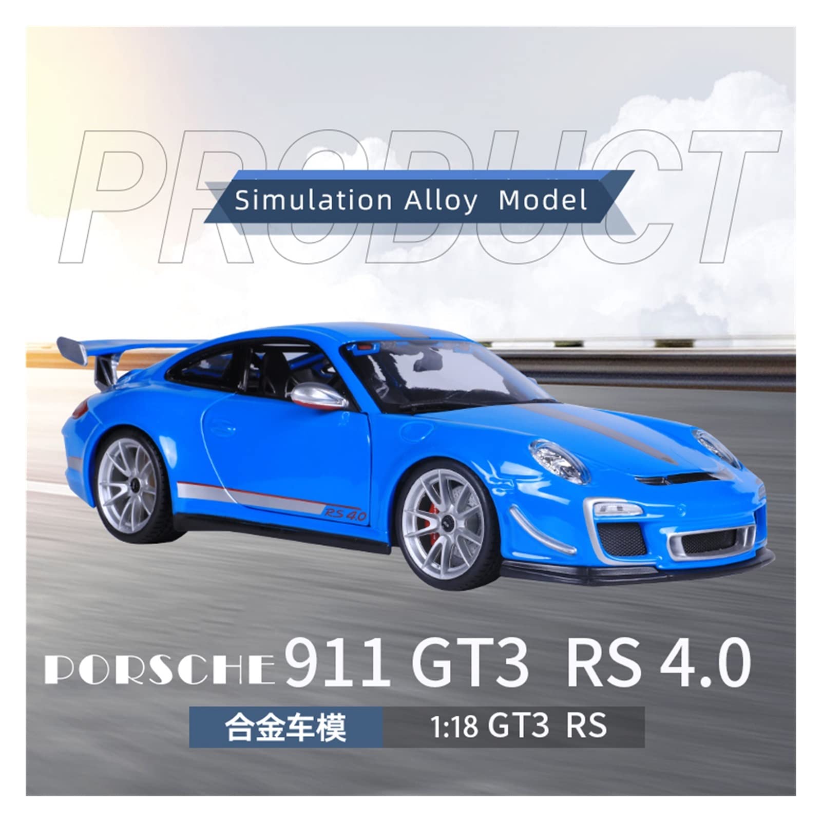 Veicoli a Motore in Scala 1/18 per Porsche 911 GT3 RS 4.0 Statico in Metallo Pressofuso Modello di Auto da Corsa di Simulazione da Collezione Ornamento Modello di Auto Replica(Blue)