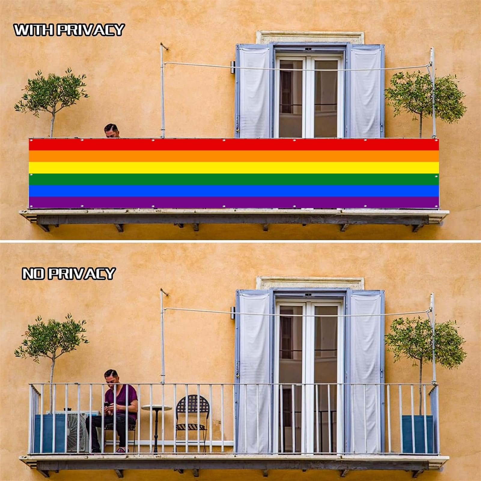 SK Studio Balkon Sichtschutz 90x300cm Balkonverkleidung UV-Schutz Windschutz Wasserdicht Blickdichte mit Kabelbinder für Garten Balkon Zaun Terrassen, Regenbogen