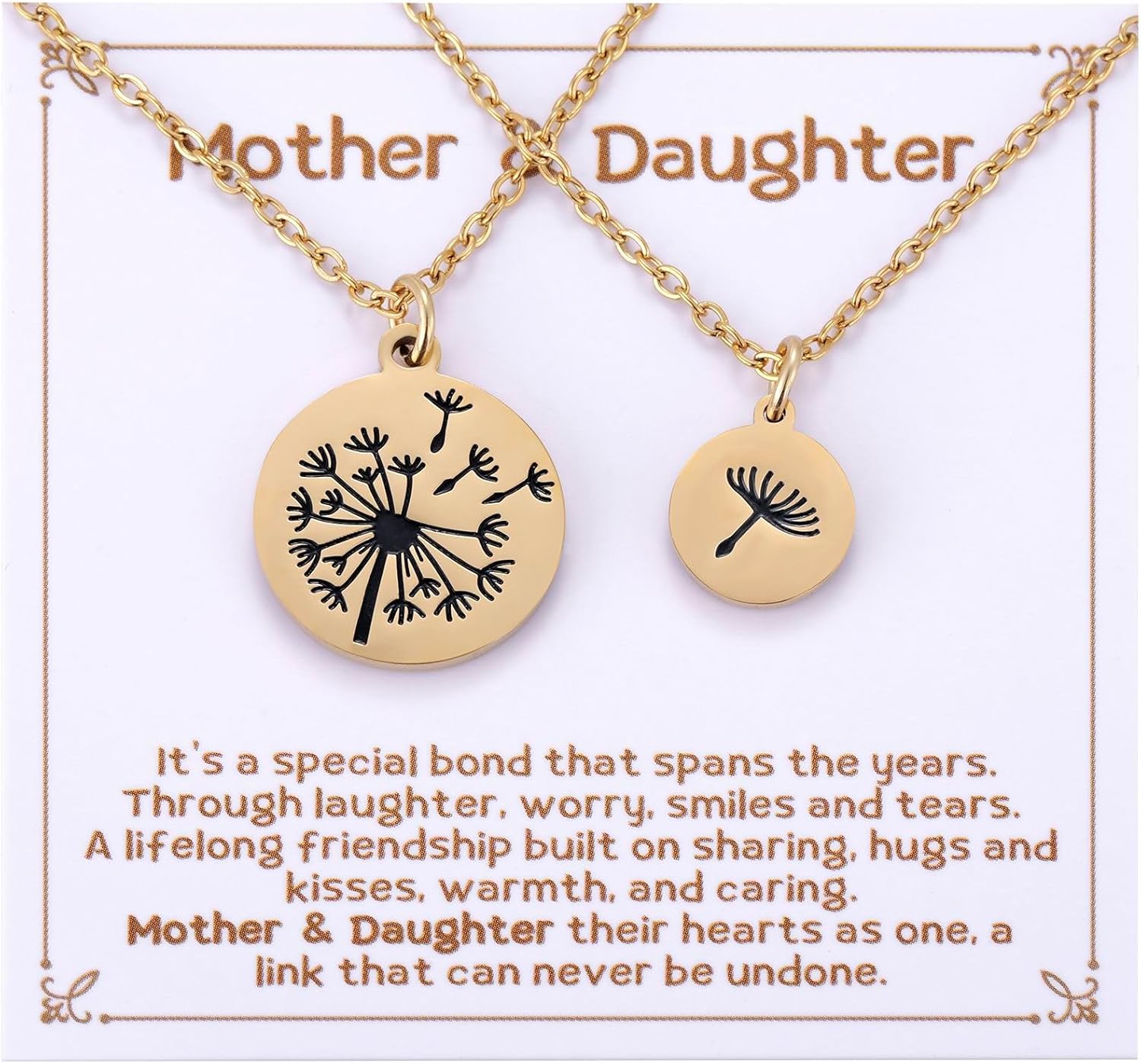 Kvekstio Mother Daughter Gift - Set of 2 Dandelion Necklace Jewelry, Mom Daughter Relationship Dandelion Charm Necklace Gift