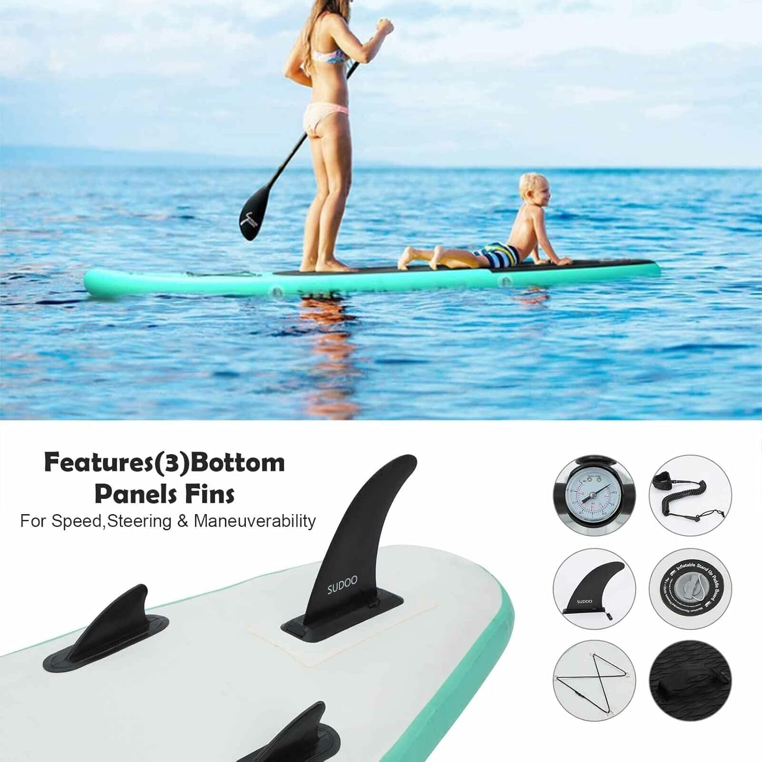 10FT Aufblasbares SUP Board Set, Stand Up Paddle Board mit Paddel, Surfbrett für Erwachsene & Anfänger