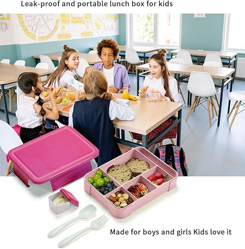 Miniatura 5 de Lonchera Bento para niños, lonchera para niños y adultos, con compartimento móvil a prueba de fugas, lonchera apta para microondas, ligera y fácil