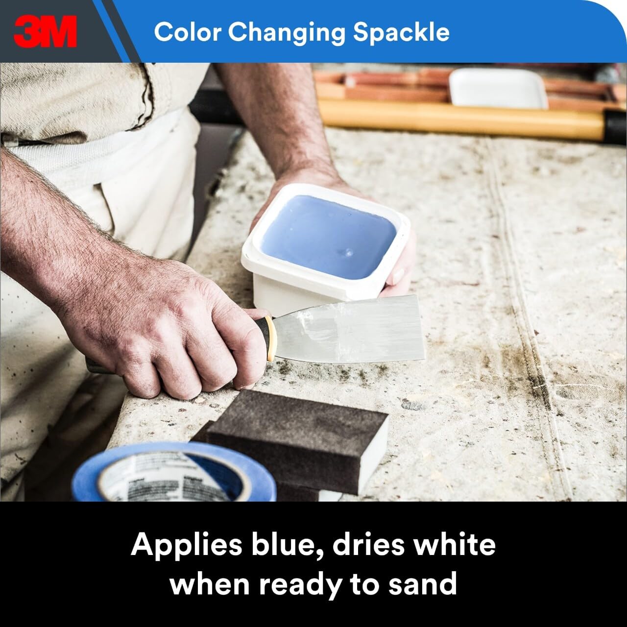 3M High Strength Color Changing Spackling Compound, 8 oz Tub, 6 Pack – Blue-to-White Drying Formula, Fast-Drying, No Shrink, Primer-Enhanced, Interior and Exterior Wall Repair, Easy Application