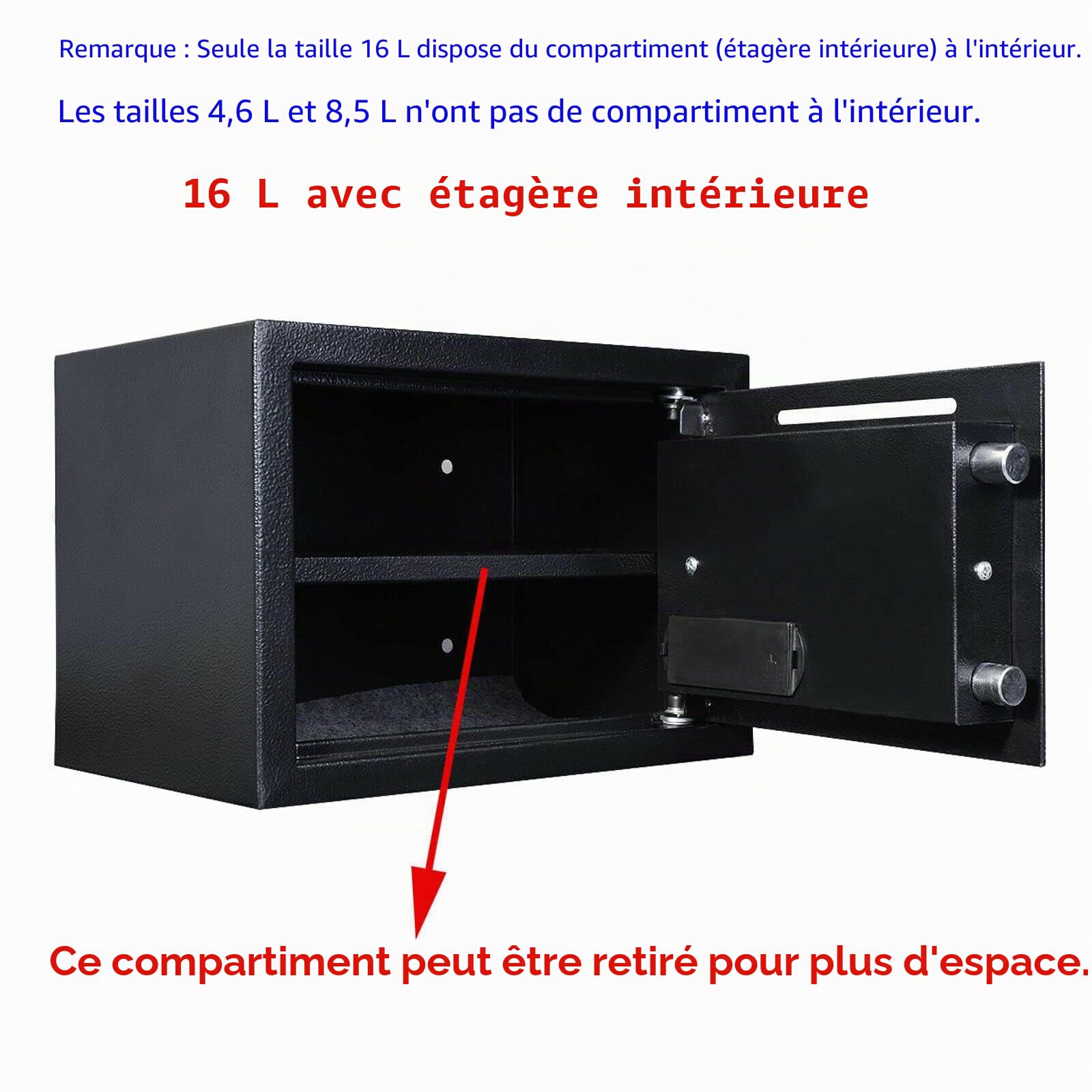 Coffre-fort ignifuge et étanche, armoire-coffre en acier à double sécurité de 16 L, coffre-fort d'hôtel antivol avec serrure à combinaison et 2 clés, 25T x 35L x 25H cm, Gris