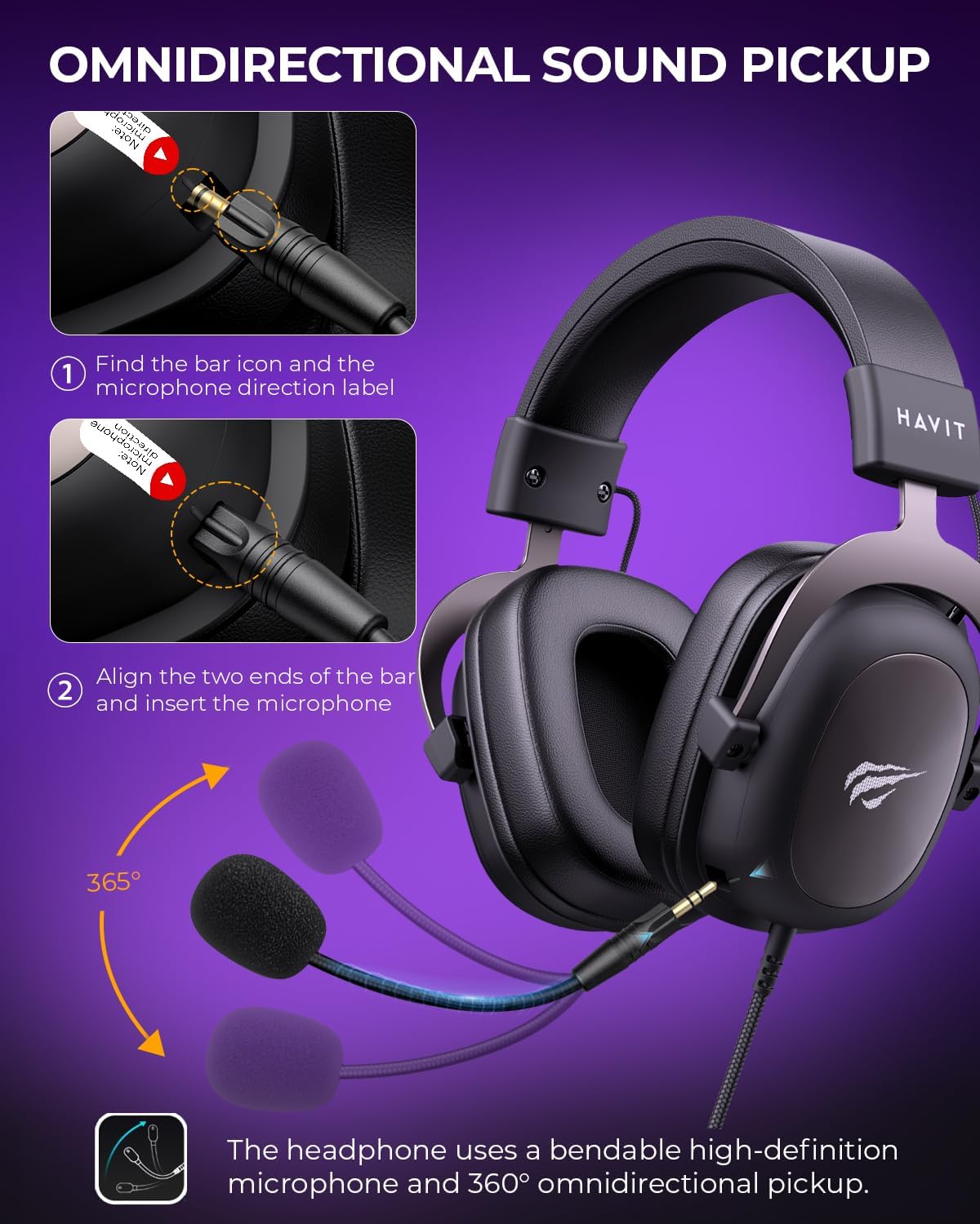 havit H2002d Gaming Headsets for PS4,PC, 53MM Drivers Surround Sound PS5 Headset with Mic Gaming Headphones with Mic Durable Aluminum Frame Valentines Gifts for Men - Image 7