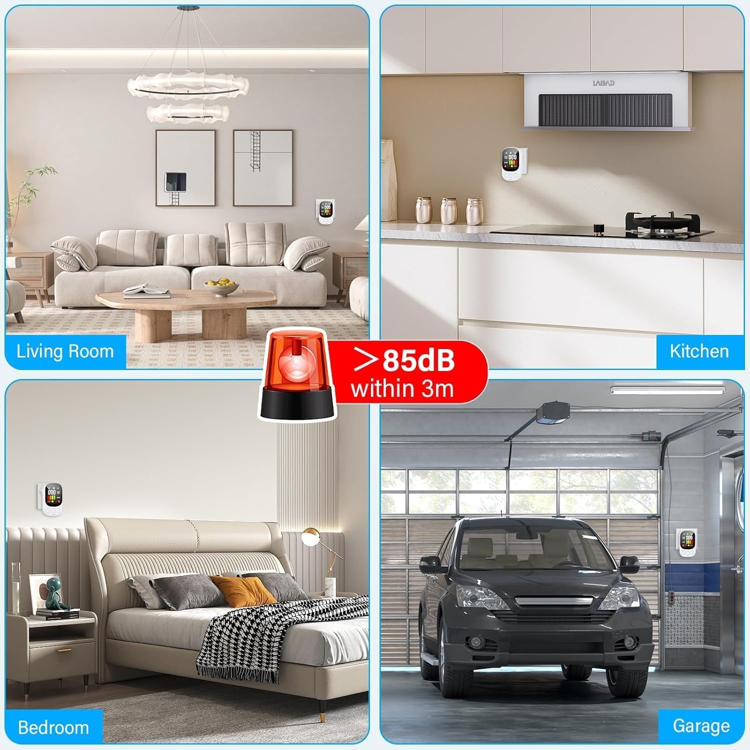 Detector Monóxido de Carbono Detector Gas CO Enchufe Alarma Gas Detector Gas Combustible - Sensor 2en1 CO & Gas Alarma 2s 50ppm Pantalla LCD para Hogar Cocina Garaje Autocaravana