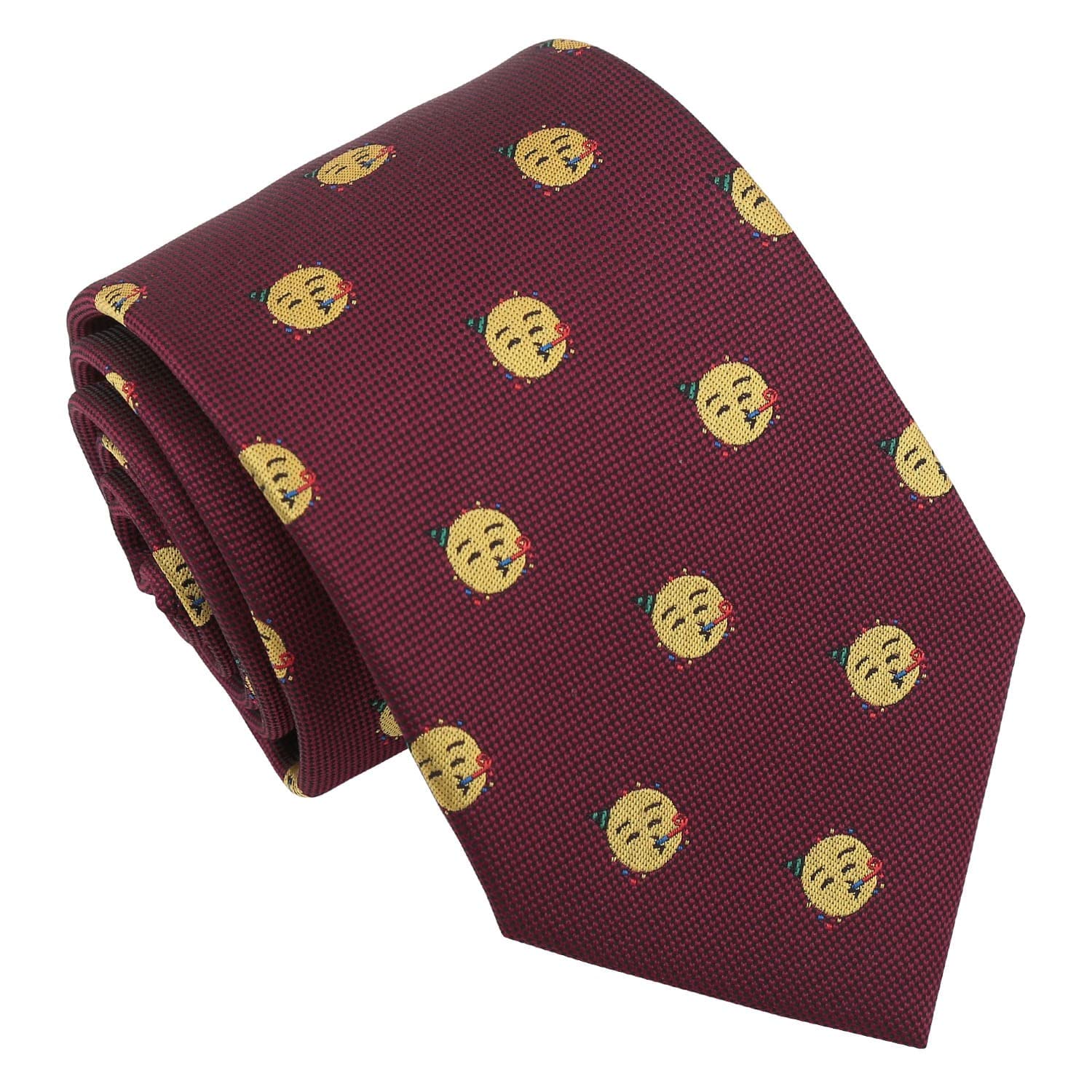Dqt Men's Burgundy Party Embroidered Emoji Print Novelty Classic Tie