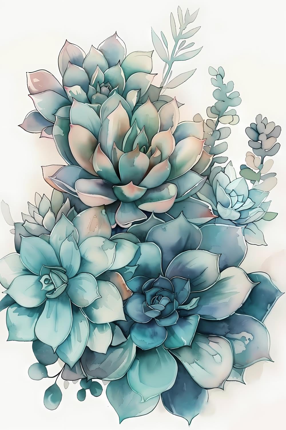 GUAIEUW DIY Succulent Diamond Painting, Watercolor Succulents in Blue and Green Paint by Numbers for Beginners, Full Round Diamond Art Kits for Room Decor & Living Room Decor (20x30 inch)