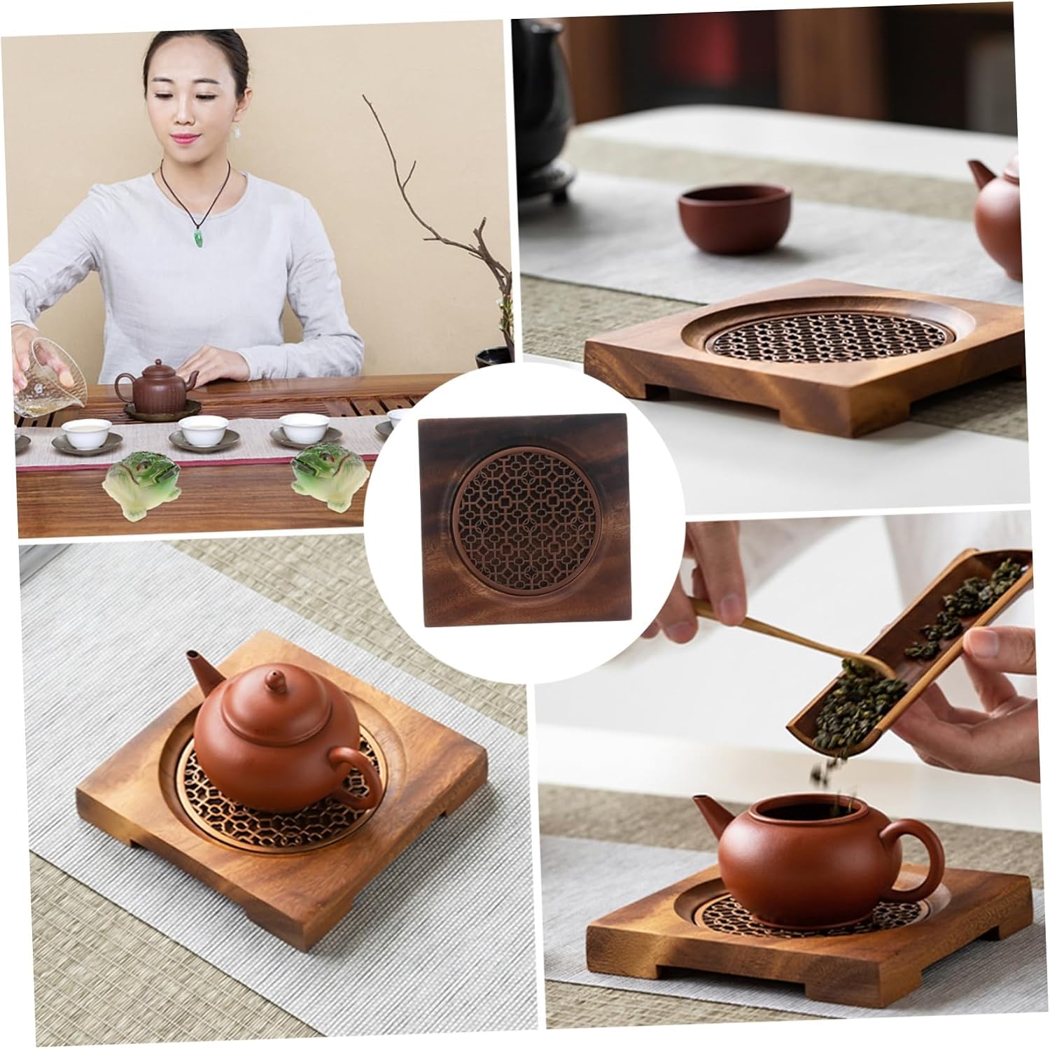 Walnut Wood Teapot Coaster Tray, Square Tea Cup Holder