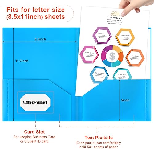 Miniatura 3 de Officygnet Paquete de 36 carpetas de 2 bolsillos con bolsillo frontal transparente, carpetas de plástico a granel para suministros de oficina