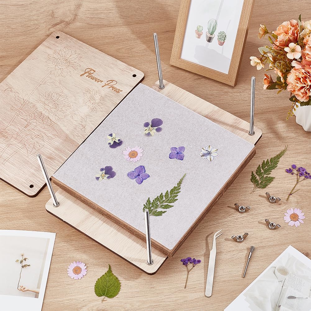 OLYCRAFT Kit profesional de prensa de flores de 8 capas de 27,5 x 27,5 cm, patrón de flores, kit de prensa de flores de madera grande, kit de prensa de flores secas, manualidades, kit de conservación