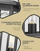 Vista 4 de Lámpara de poste para exteriores, HWH Lámpara de poste de pilar exterior en acabado negro mate con pantalla de vidrio transparente, 5HD37P BK