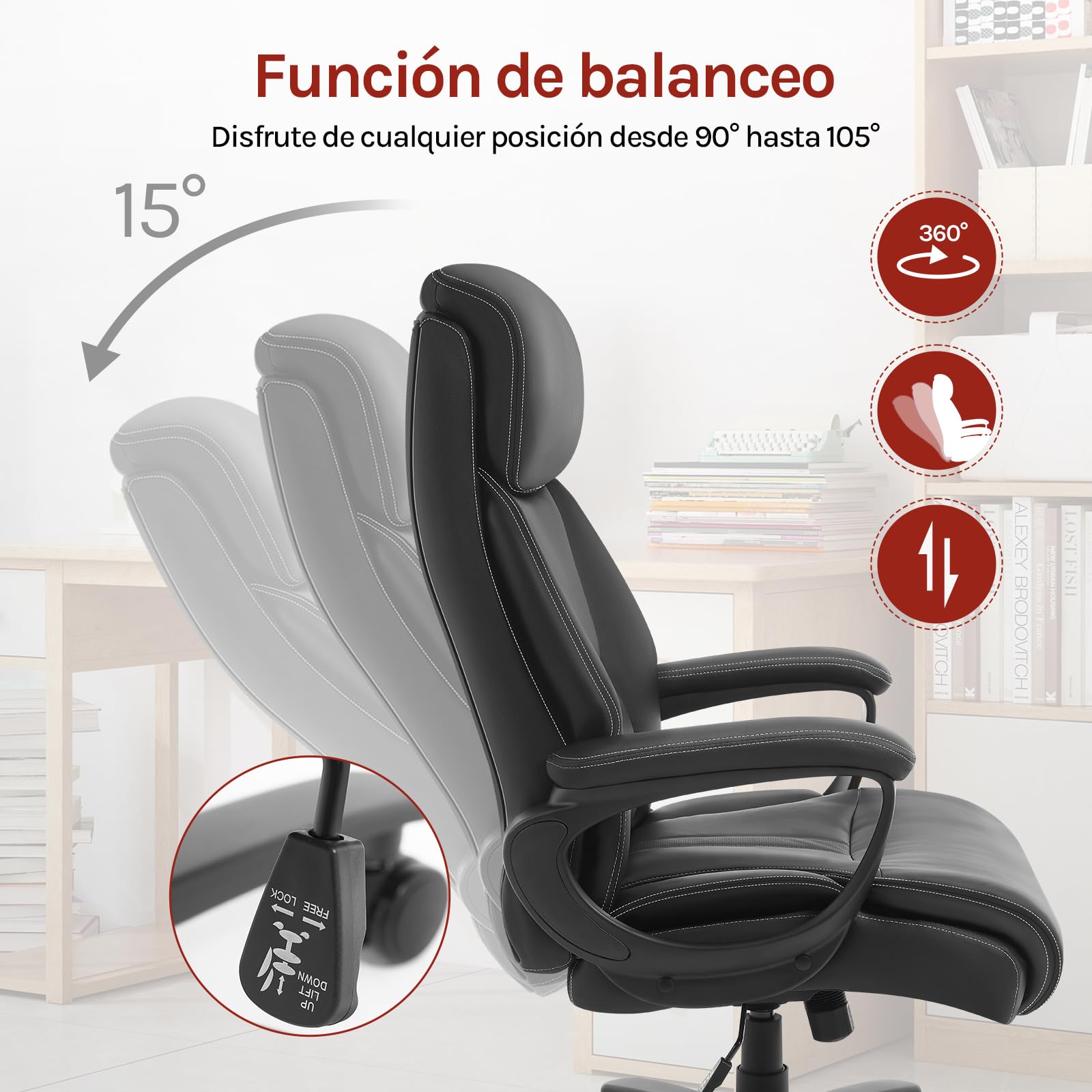 WOLTU Sillón Ejecutivo, Silla Ergonomica Escritorio, PU, Negro | Silla de oficina regulable en altura con mecanismo de balanceo, capacidad de 150 kg