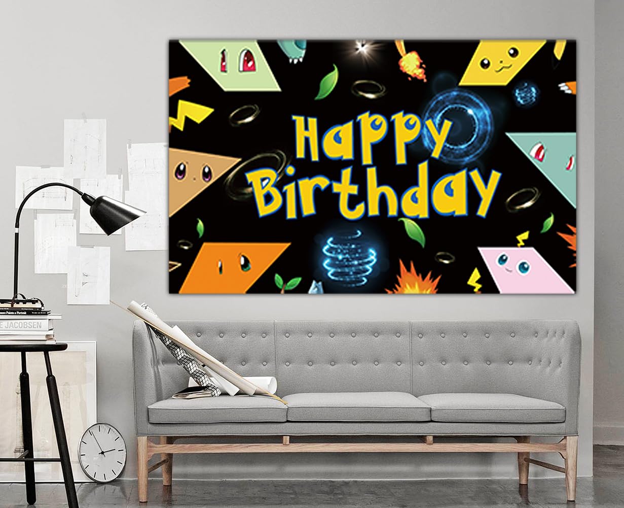 Lager Cartoon Birthday Banner - Red & White Ball Backdrop 6x3.6ft Video Game Party Decor