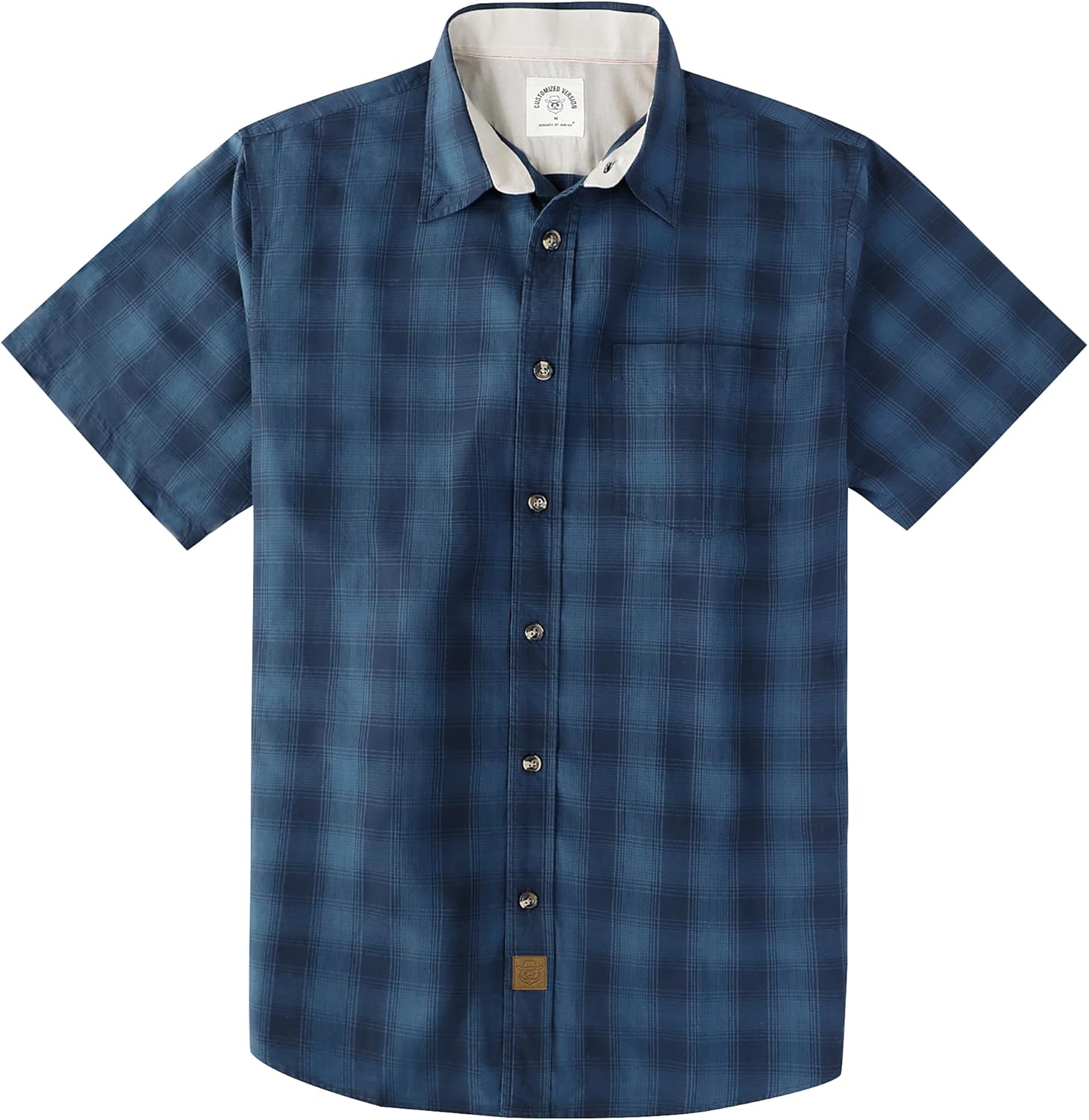 Dubinik® Mens Short Sleeve Button Down Shirts 100% Cotton Plaid Men's Casual Button-Down Shirts with Pocket